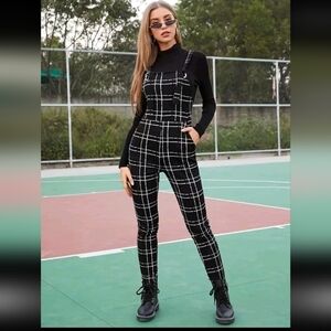 SHEIN Black and White Grid Jumpsuit